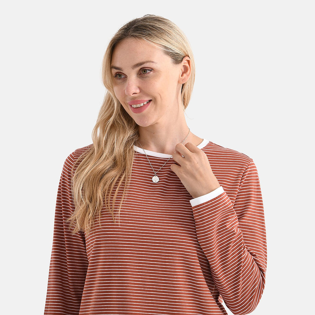 La Marey Cotton Striped Top (Size M) - Terracota & White
