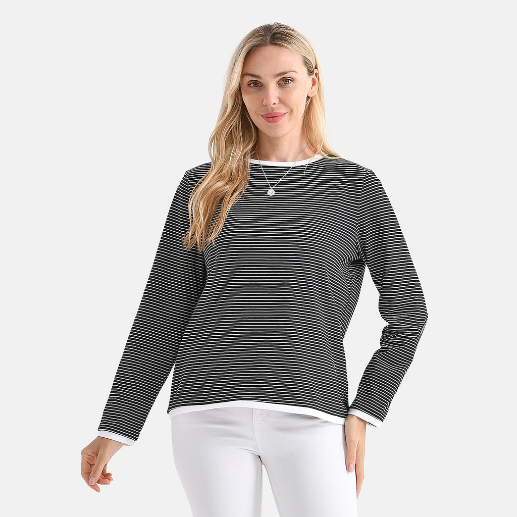 La Marey Cotton Striped Top (Size XXL) - Black & Beige
