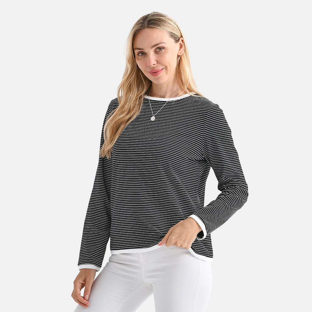 La Marey Cotton Striped Top (Size XXL) - Black & Beige