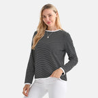 La Marey Cotton Striped Top (Size XXL) - Black & Beige