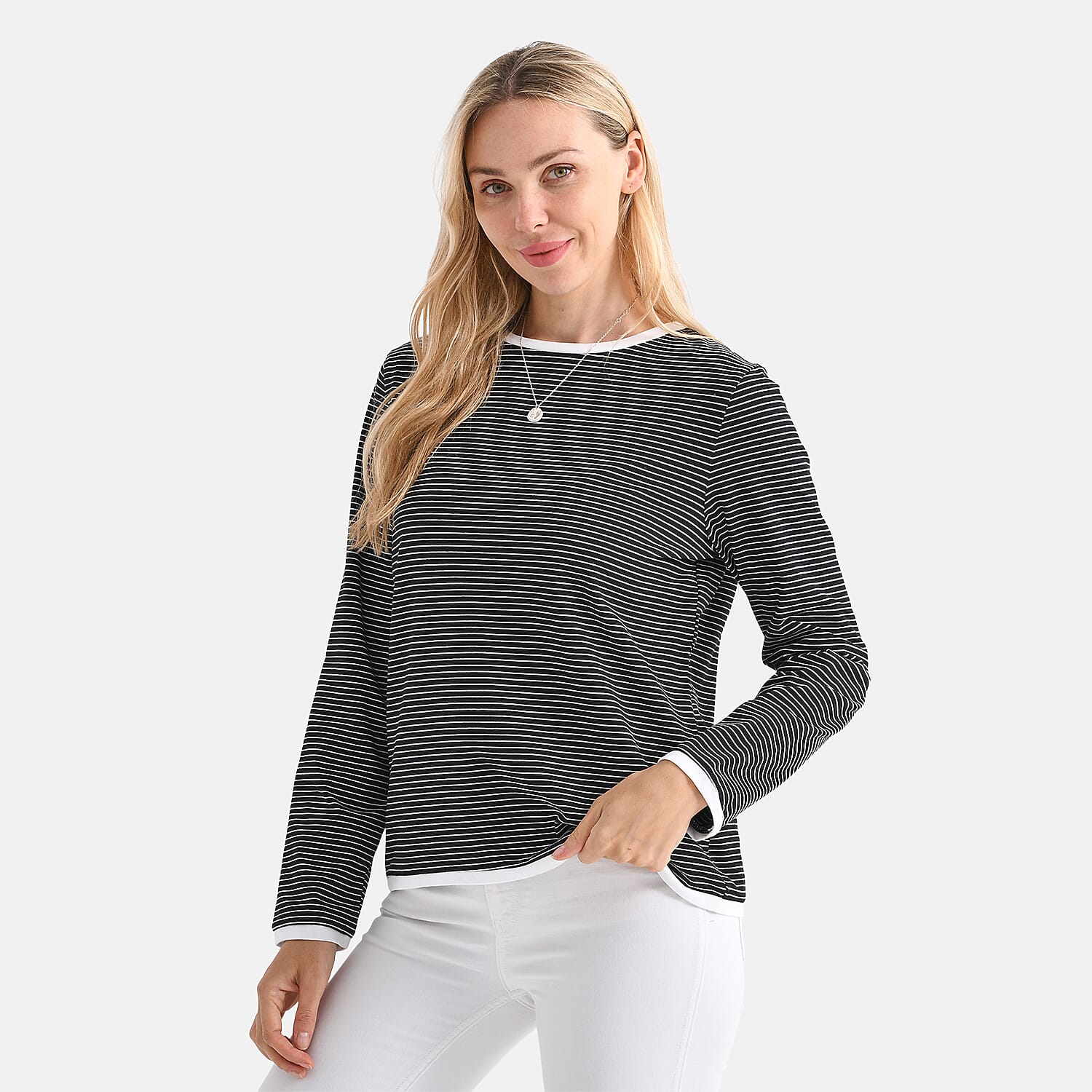 La Marey Cotton Striped Top (Size XXL) - Black & Beige