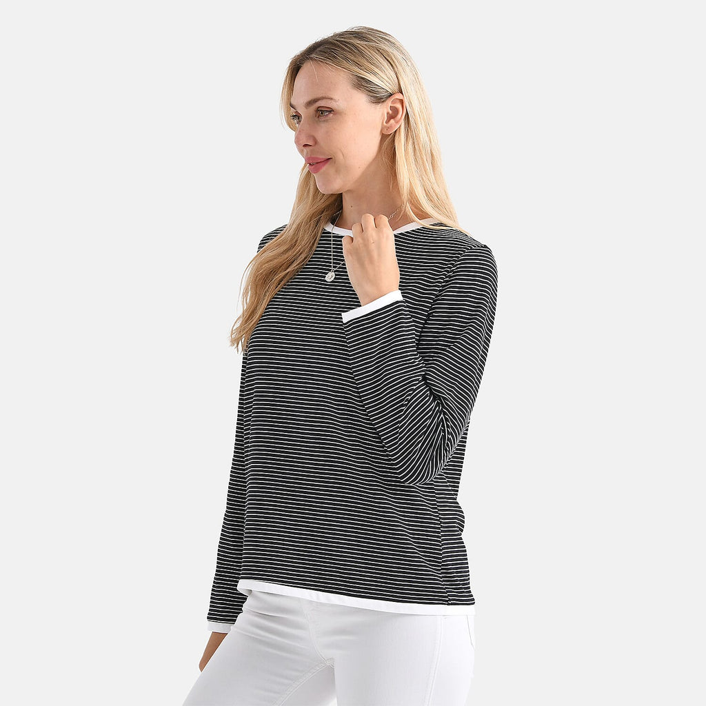 La Marey Cotton Striped Top (Size XXL) - Black & Beige