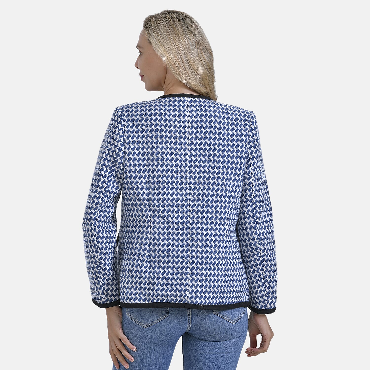 La Marey Houndstooth Boucle Jacket (Size 12) - Blue