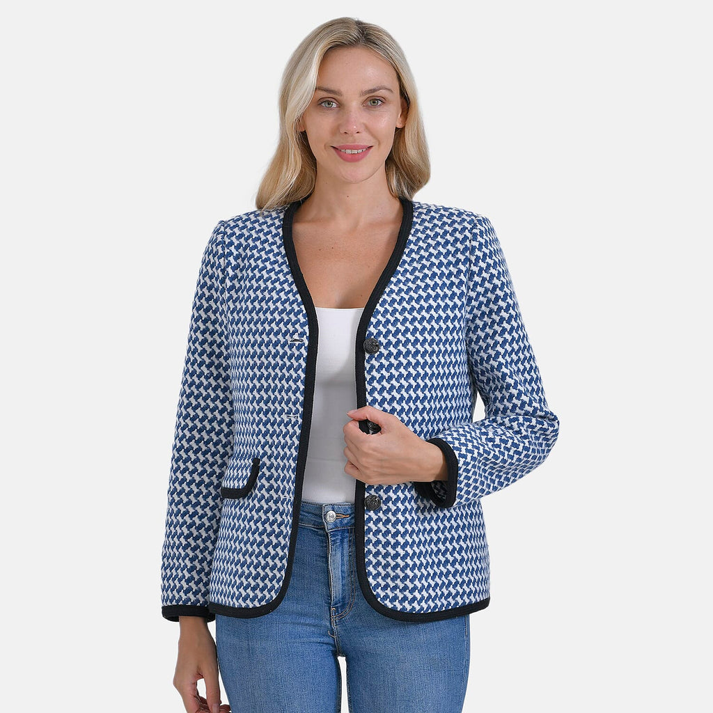La Marey Houndstooth Boucle Jacket (Size 12) - Blue
