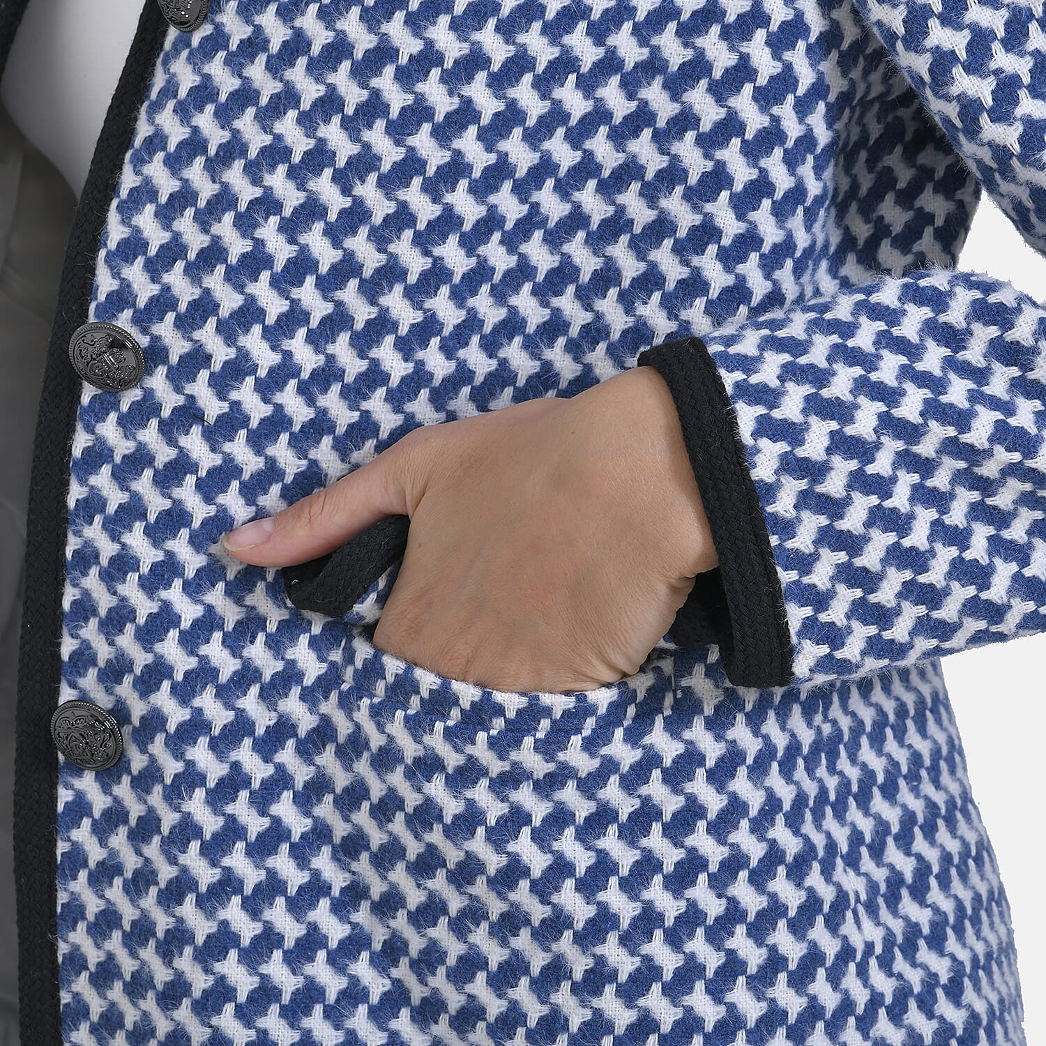 La Marey Houndstooth Boucle Jacket (Size 12) - Blue