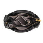 Designer Inspired - La Marey Woven Pattern Genuine Leather Crossbody Bag with Top Handle - Black