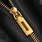 Designer Inspired - La Marey Woven Pattern Genuine Leather Crossbody Bag with Top Handle - Black