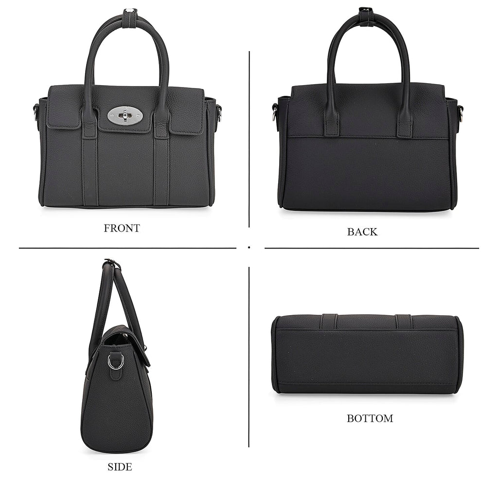 La Marey Genuine Leather Mini Bayswater Satchel Bag - Black
