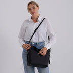 Valissiere Genuine Leather Top Handle Shoulder Bag With Detachable Crossbody Strap - Black