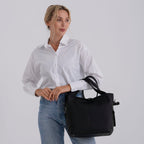 Valissiere Genuine Leather Top Handle Shoulder Bag With Detachable Crossbody Strap - Black