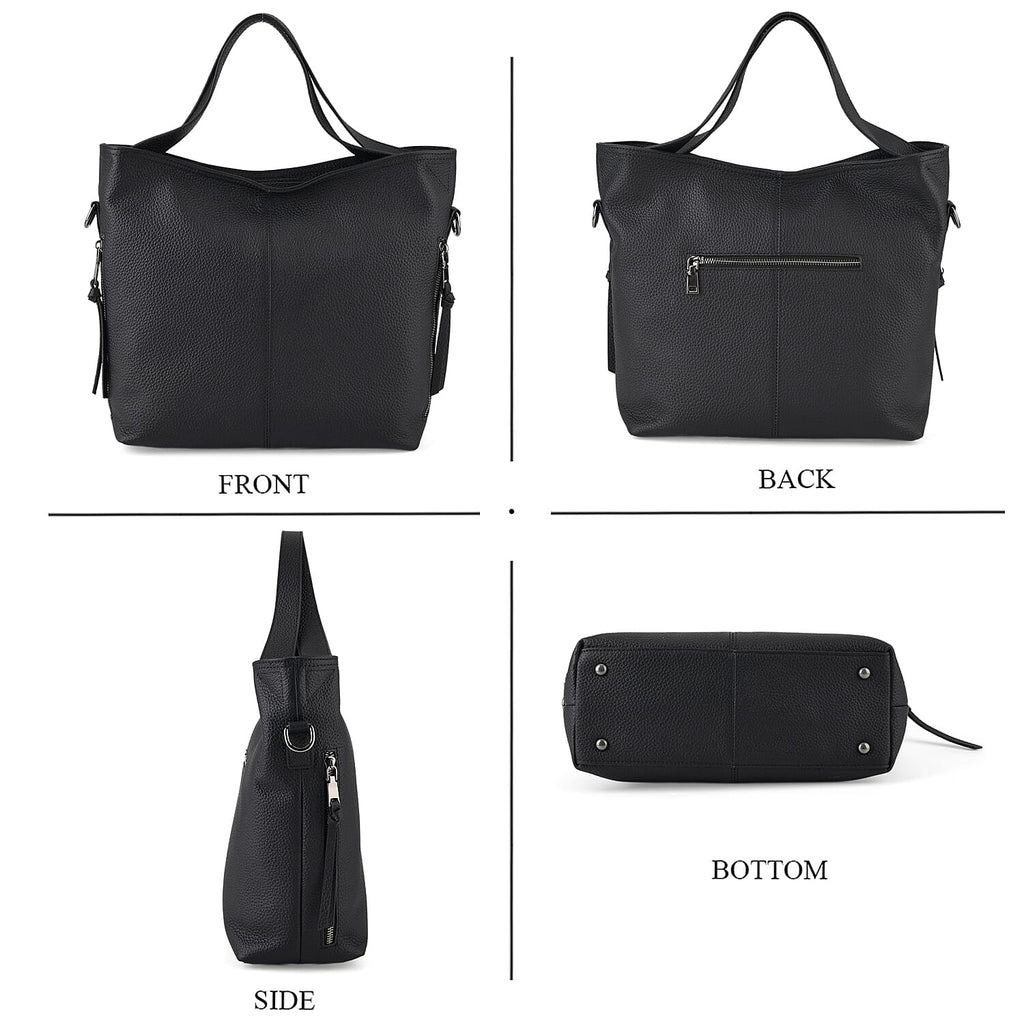 Valissiere Genuine Leather Top Handle Shoulder Bag With Detachable Crossbody Strap - Black