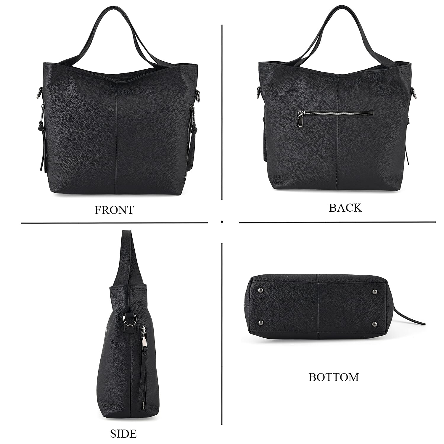 Valissiere Genuine Leather Top Handle Shoulder Bag With Detachable Crossbody Strap - Black