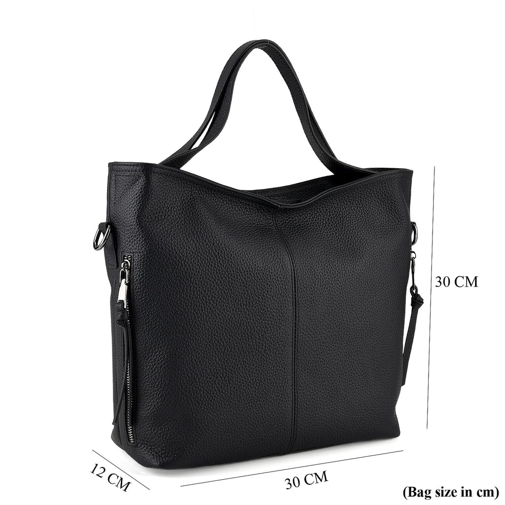 Valissiere Genuine Leather Top Handle Shoulder Bag With Detachable Crossbody Strap - Black