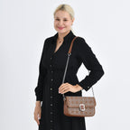 LA MAREY Designer Sling Handbag with Elegant Silver-Tone Chain Strap - Brown