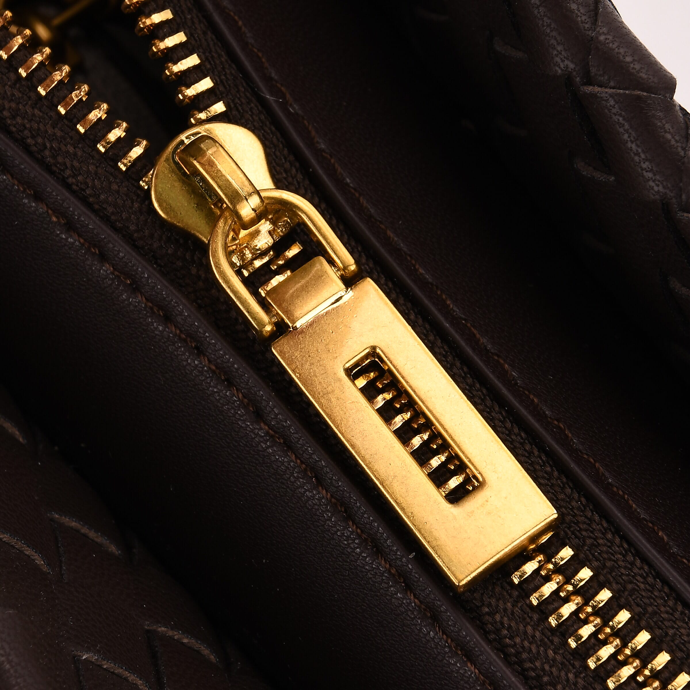 Designer Inspired - La Marey Woven Pattern Genuine Leather Crossbody Bag with Top Handle - Coffee