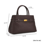 Designer Inspired - La Marey Woven Pattern Genuine Leather Crossbody Bag with Top Handle - Coffee