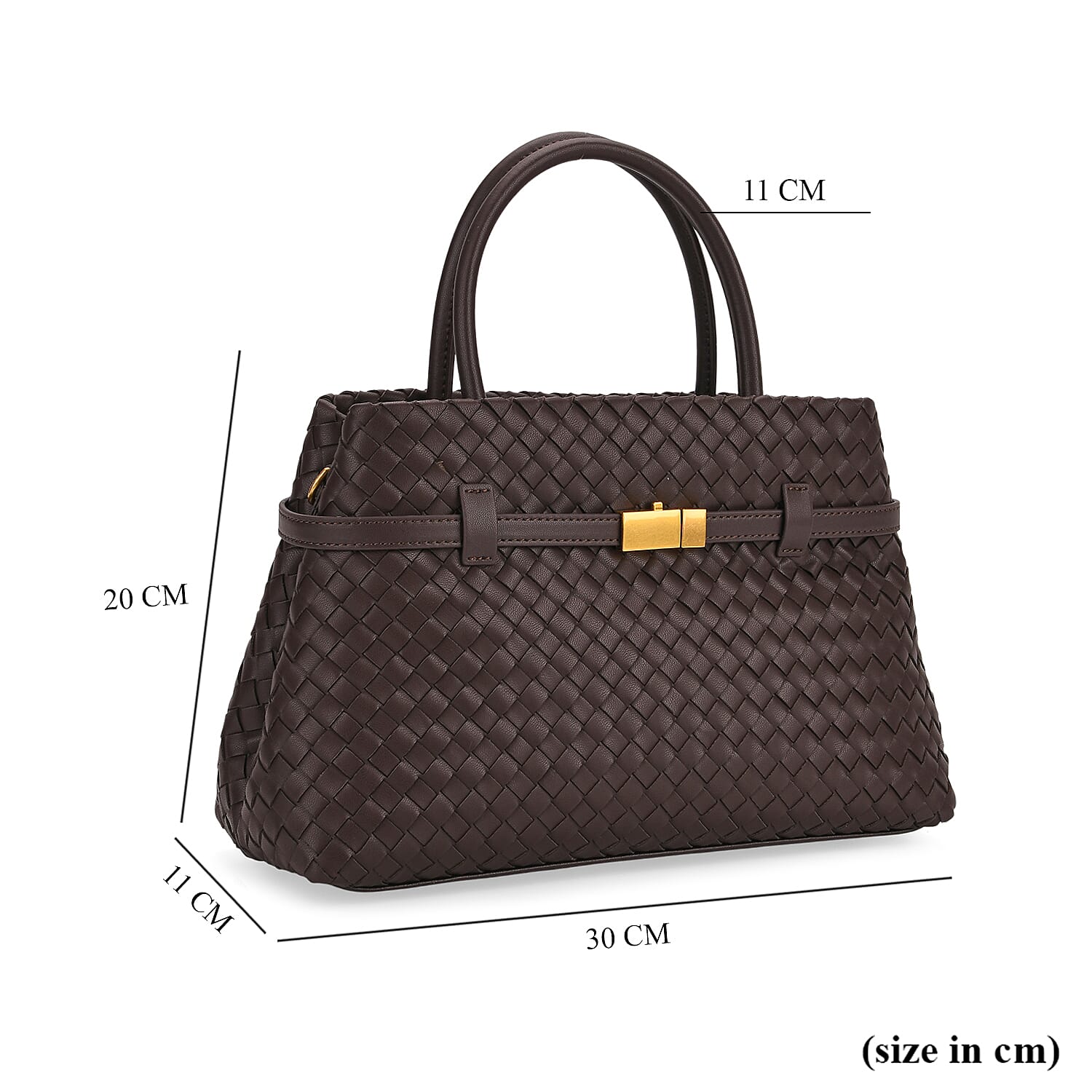 Designer Inspired - La Marey Woven Pattern Genuine Leather Crossbody Bag with Top Handle - Coffee