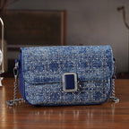 LA MAREY Designer Sling Handbag with Elegant Silver-Tone Chain Strap - Denim Blue