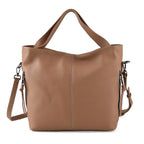 Valissiere Genuine Leather Top Handle Shoulder Bag With Detachable Crossbody Strap - Khaki