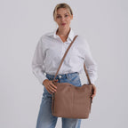 Valissiere Genuine Leather Top Handle Shoulder Bag With Detachable Crossbody Strap - Khaki
