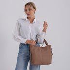 Valissiere Genuine Leather Top Handle Shoulder Bag With Detachable Crossbody Strap - Khaki