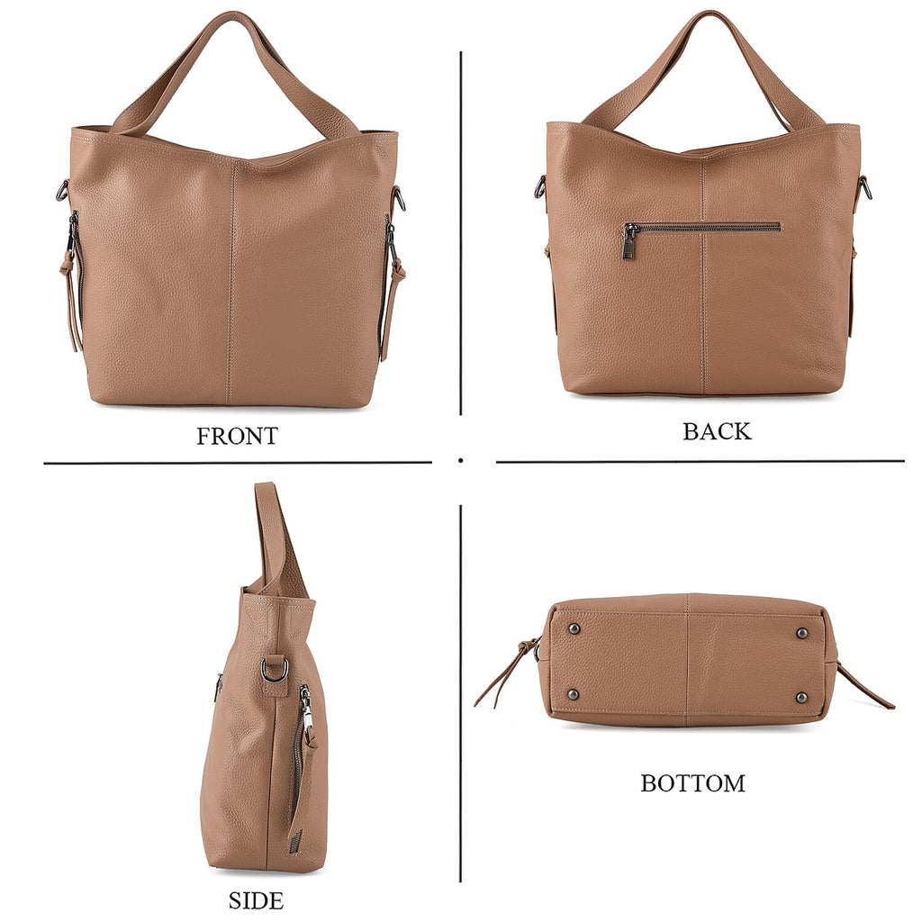Valissiere Genuine Leather Top Handle Shoulder Bag With Detachable Crossbody Strap - Khaki