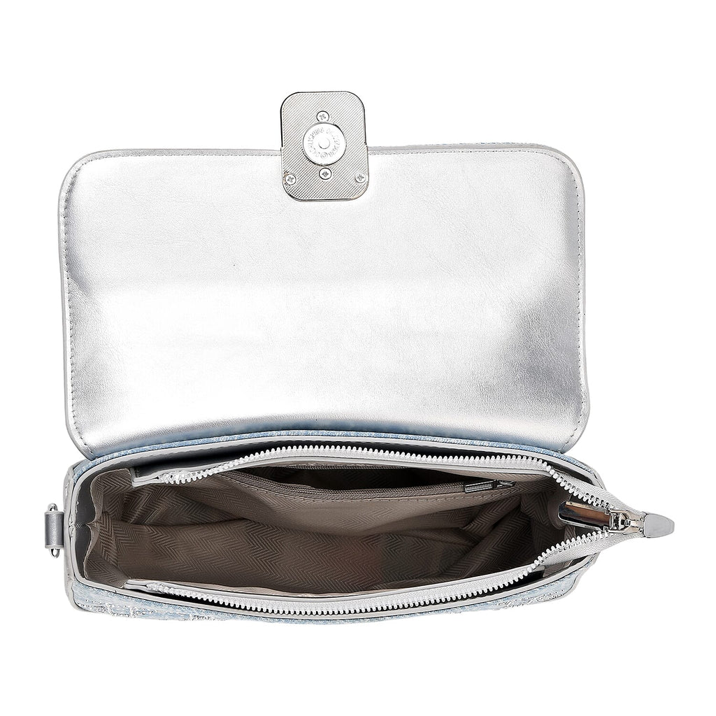 LA MAREY Designer Sling Handbag with Elegant Silver-Tone Chain Strap - Light Blue