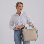 Valissiere Genuine Leather Top Handle Shoulder Bag With Detachable Crossbody Strap - Off White