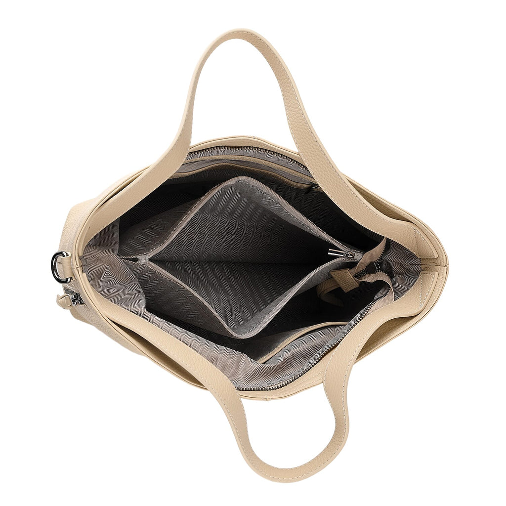 Valissiere Genuine Leather Top Handle Shoulder Bag With Detachable Crossbody Strap - Off White