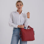 Valissiere Genuine Leather Top Handle Shoulder Bag With Detachable Crossbody Strap - Red