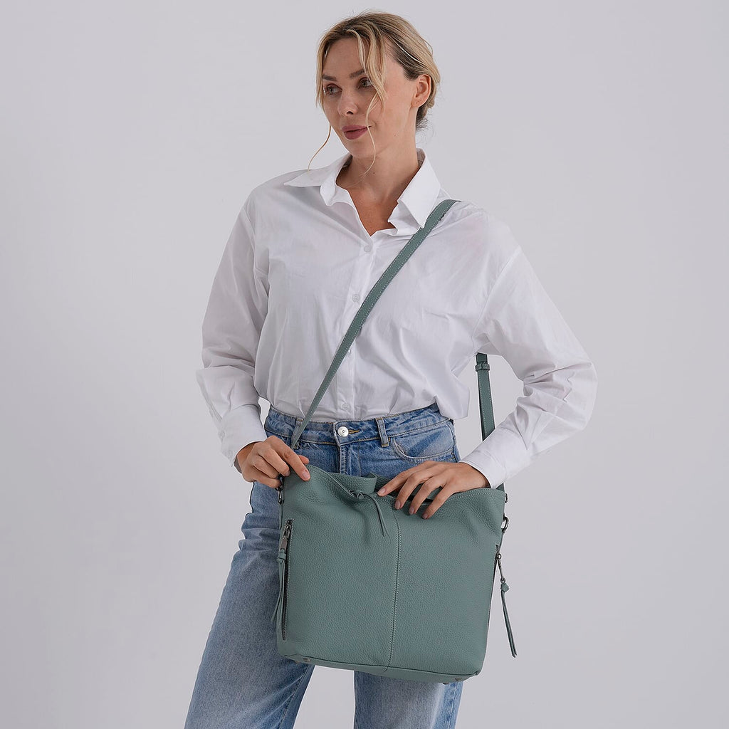 Valissiere Genuine Leather Top Handle Shoulder Bag With Detachable Crossbody Strap - Teal