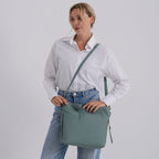 Valissiere Genuine Leather Top Handle Shoulder Bag With Detachable Crossbody Strap - Teal