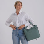 Valissiere Genuine Leather Top Handle Shoulder Bag With Detachable Crossbody Strap - Teal