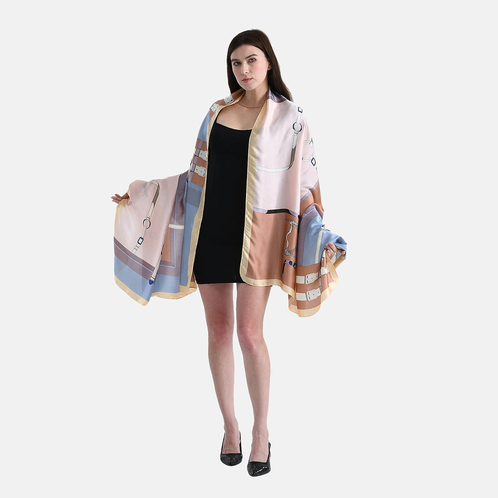 La Marey Elegant Irregular Pattern Satin Scarf (180x80cm) - Blue