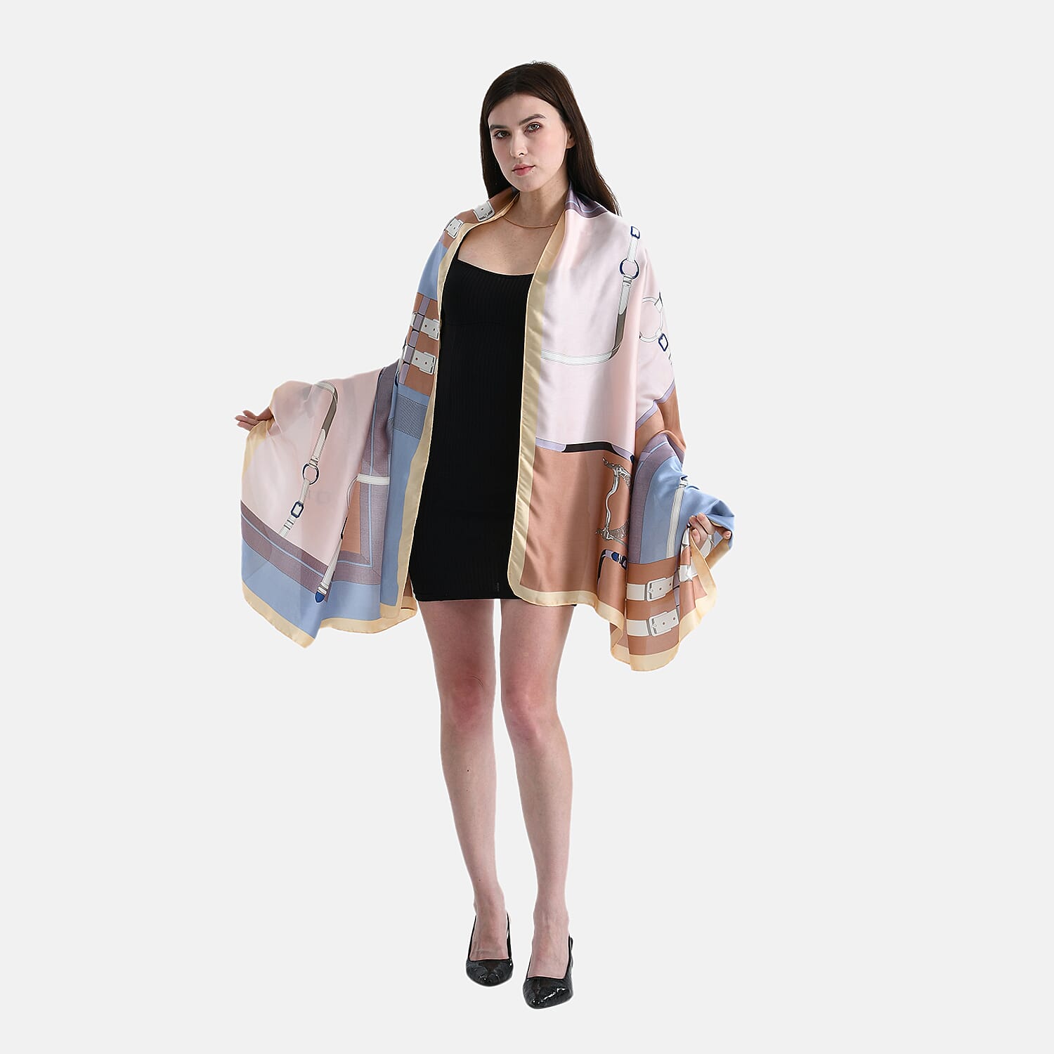 La Marey Elegant Irregular Pattern Satin Scarf (180x80cm) - Blue