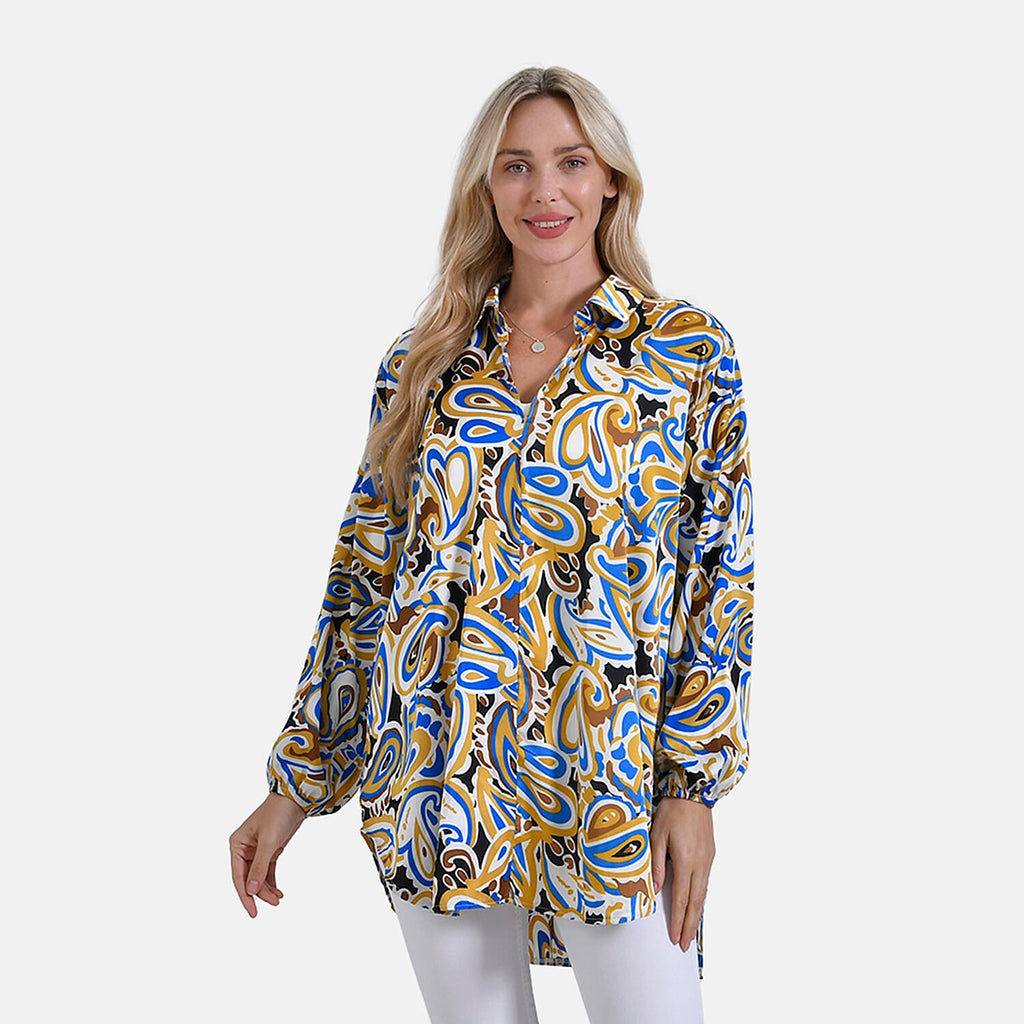 La Marey Elegant Long Sleeve V-Neck Shirt (Size - S-M) - Multicolor