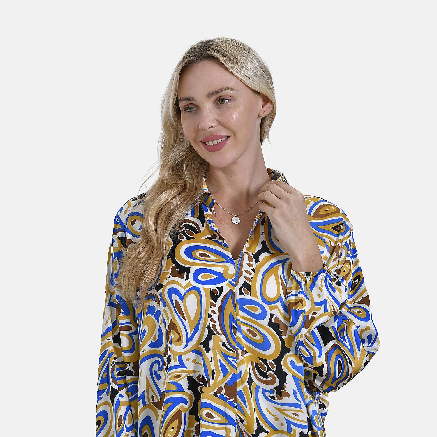 La Marey Elegant Long Sleeve V-Neck Shirt (Size - S-M) - Multicolor