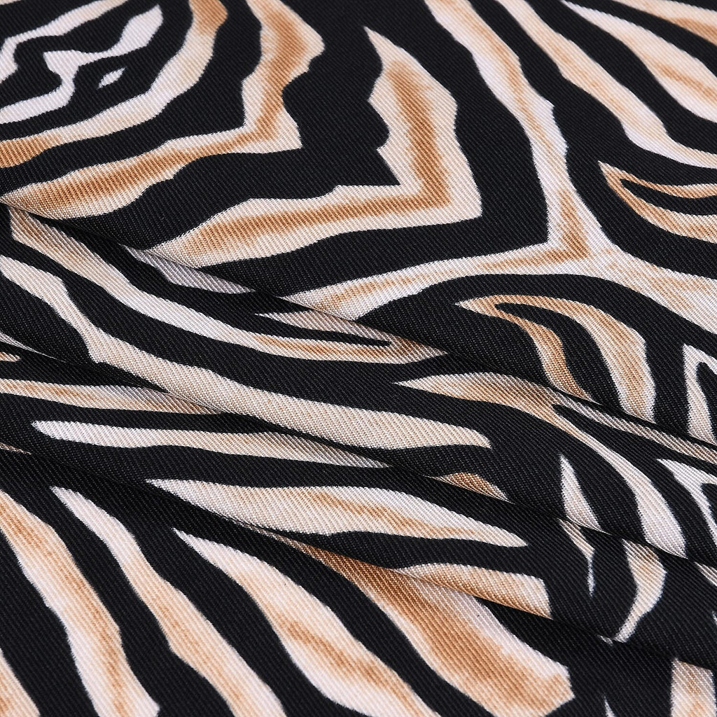 La Marey Elegant Printed Satin Scarf (180x80cm) - Black & Beige