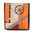 La Marey Elegant Printed Satin Scarf (180x80cm) - Orange & Beige