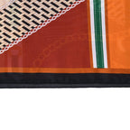 La Marey Elegant Printed Satin Scarf (180x80cm) - Orange & Beige