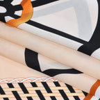 La Marey Elegant Printed Satin Scarf (180x80cm) - Orange & Beige