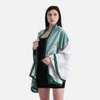 La Marey Elegant Printed Satin Scarf (180x80cm) - White & Green