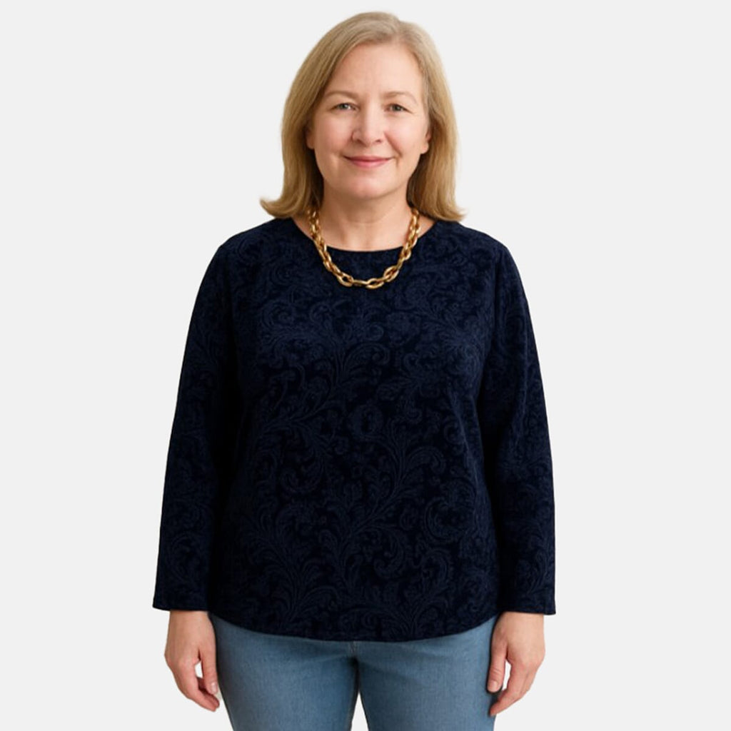 La Marey Paisley Emboss Velvet Blouse (Size M) - Navy
