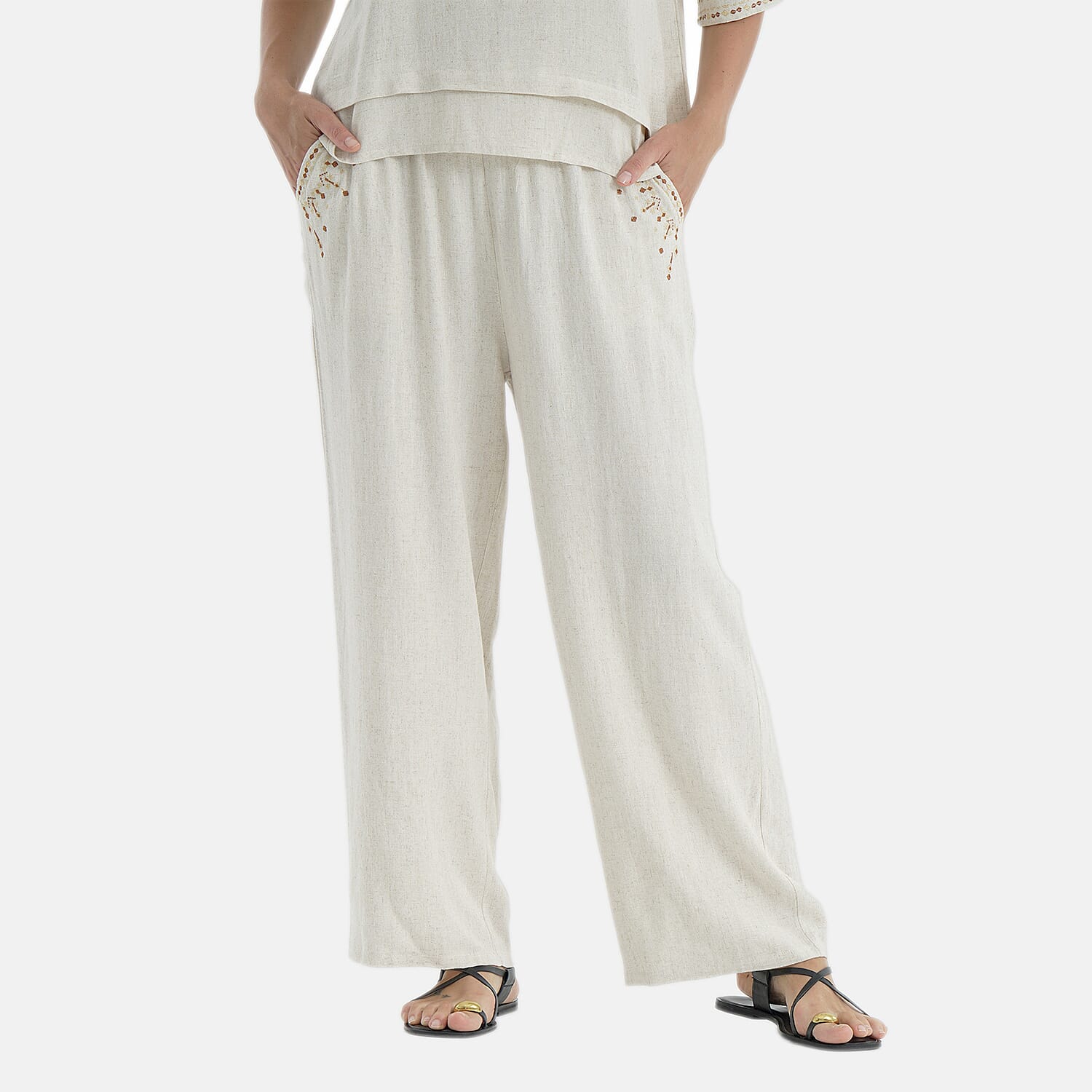 La Marey Embroidered Wide-Leg Trousers (Size 12 To 14) - Cream