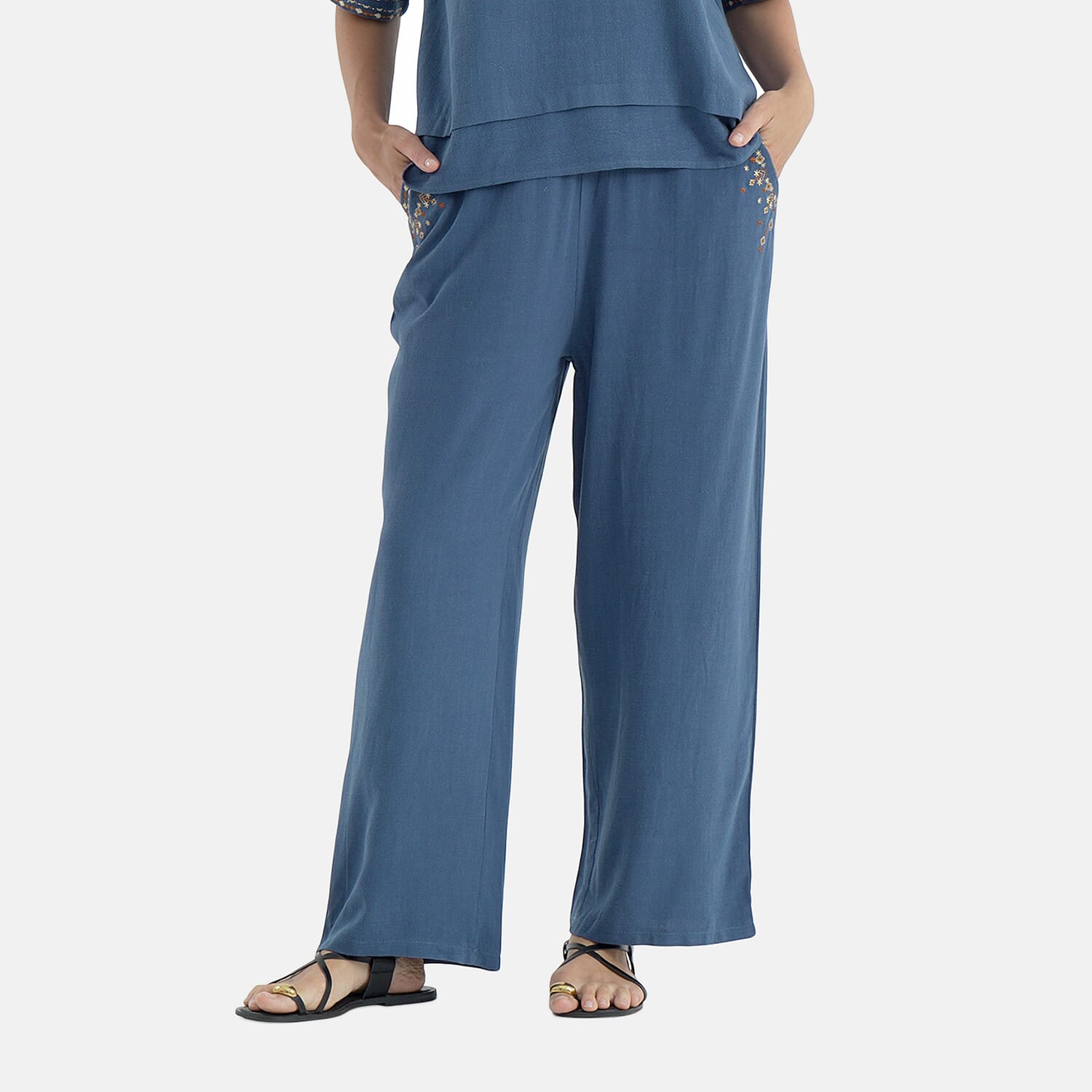 La Marey Embroidered Wide-Leg Trousers (Size 16 To 18) - Blue