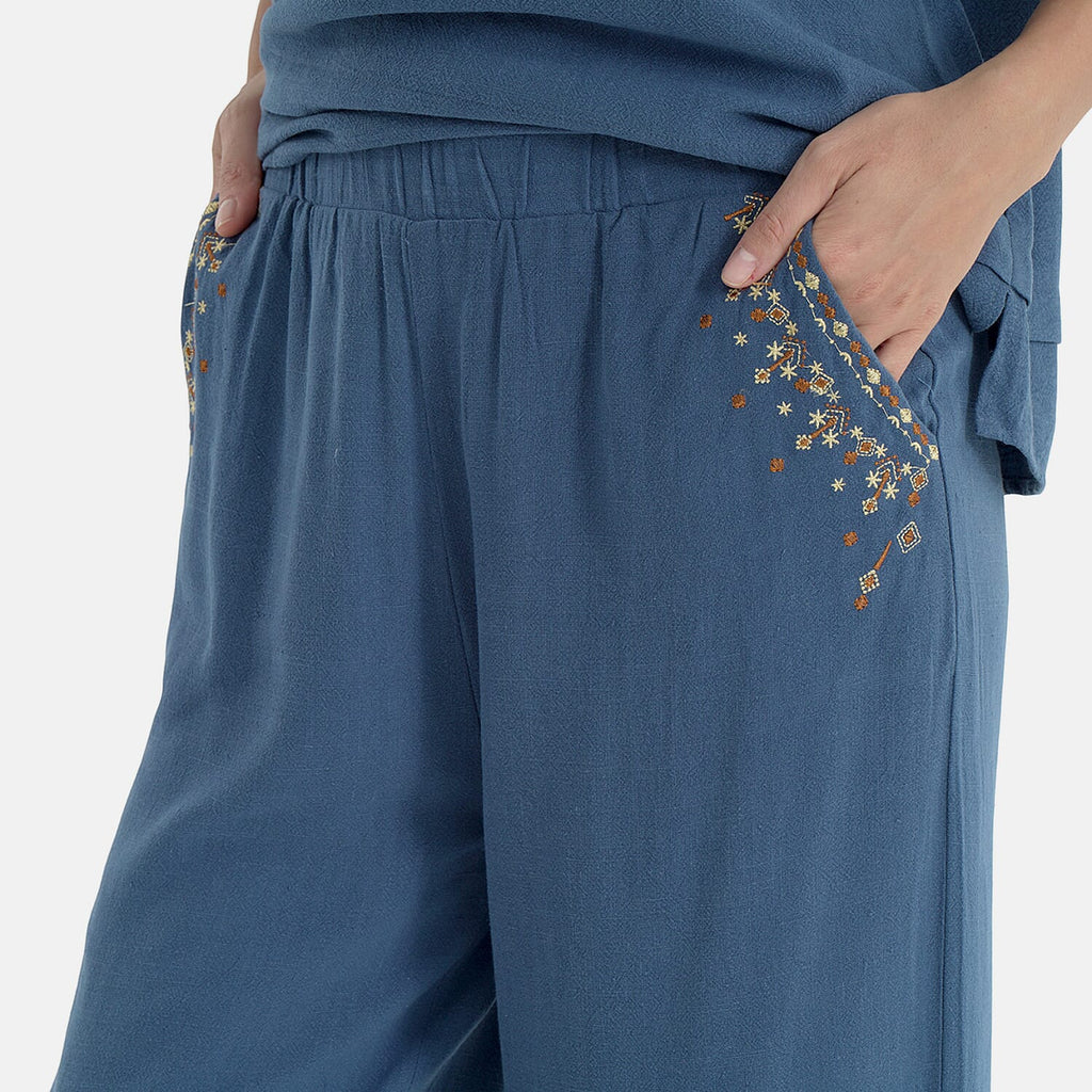 La Marey Embroidered Wide-Leg Trousers (Size 16 To 18) - Blue