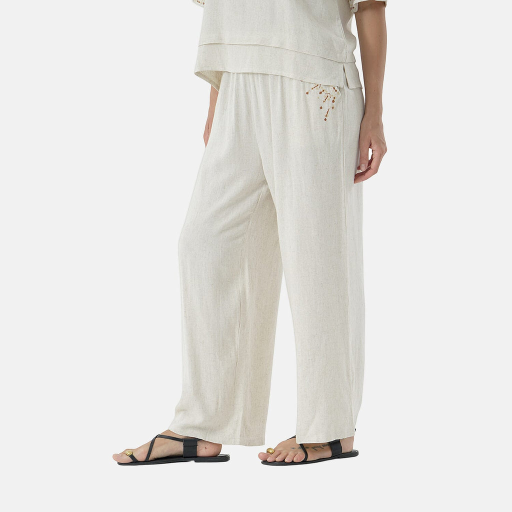 La Marey Embroidered Wide-Leg Trousers (Size 16 To 18) - Cream