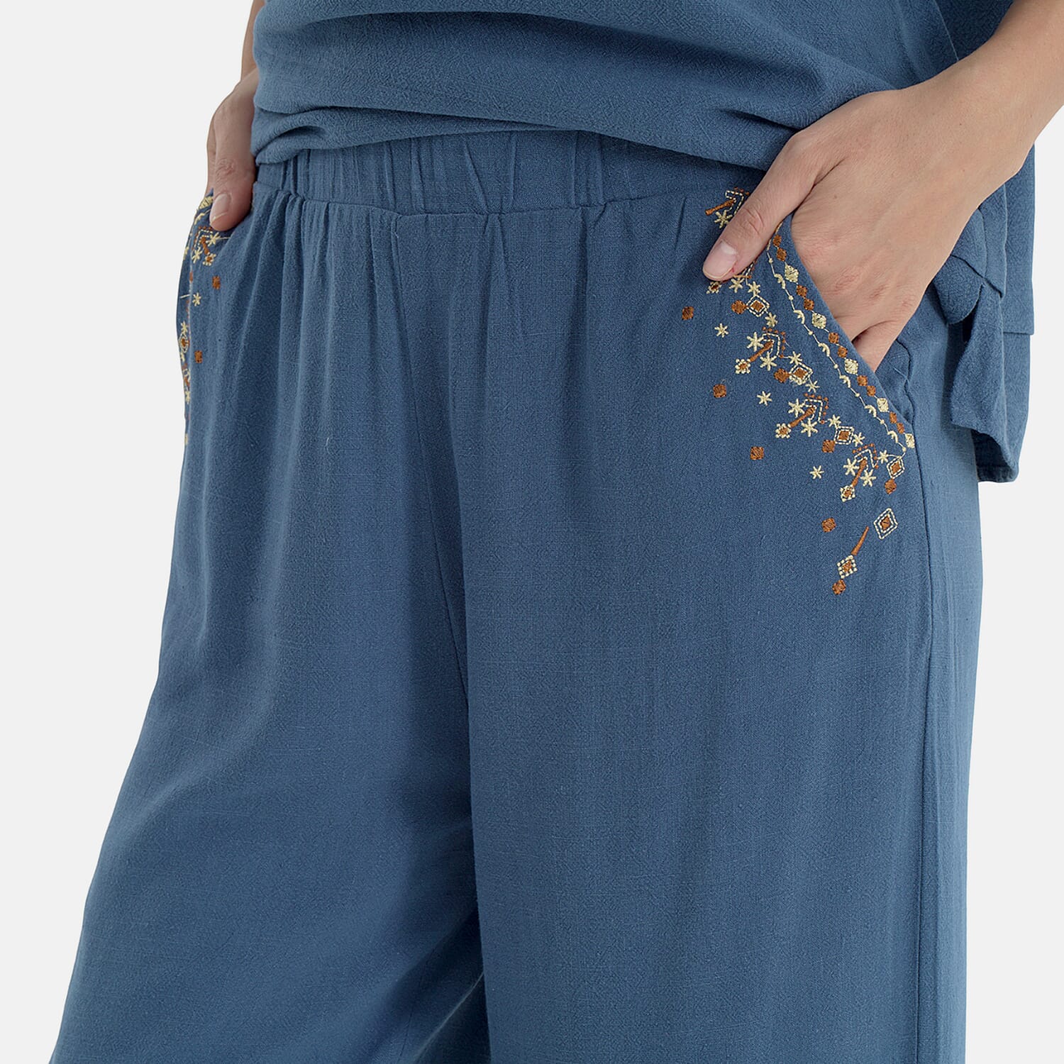 La Marey Embroidered Wide-Leg Trousers (Size 18 To 20) - Blue