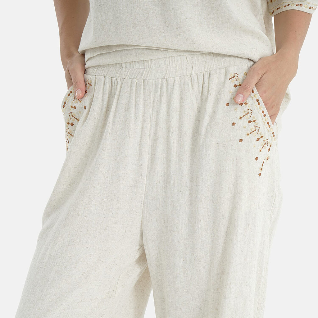 La Marey Embroidered Wide-Leg Trousers (Size 18 To 20) - Cream