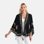 La Marey Stylish Embroidery Short Kimono (One Size) - Black